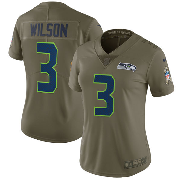 Women Seattle Seahawks #3 Wilson Nike Olive Salute To Service Limited NFL Jerseys->women nfl jersey->Women Jersey